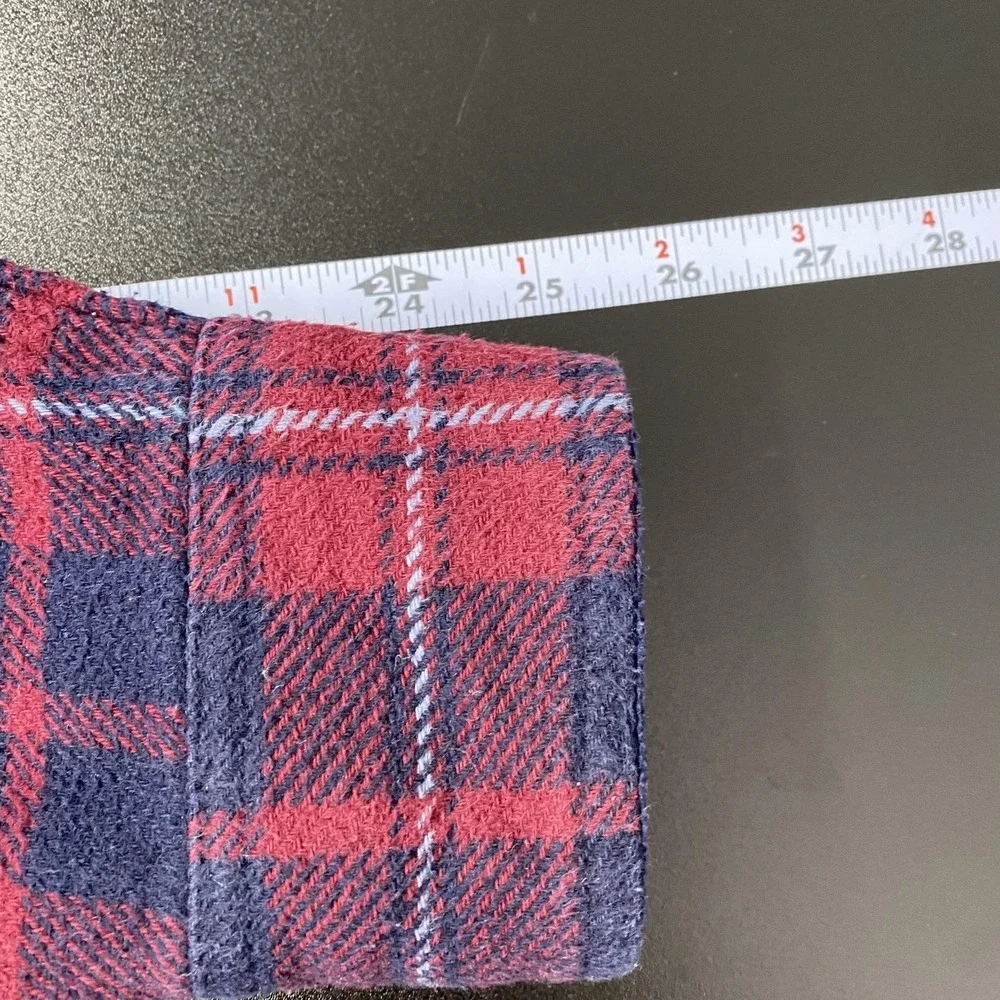 Orvis Shirt Mens Medium Red Navy Plaid Flannel Button Front Side Pockets Outdoor